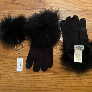 Kate Spade black finger gloves and keychain
